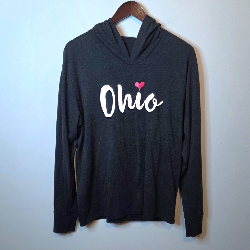 Bend Gray Ohio Heart Lightweight Long Sleeve Hoodie Size Medium